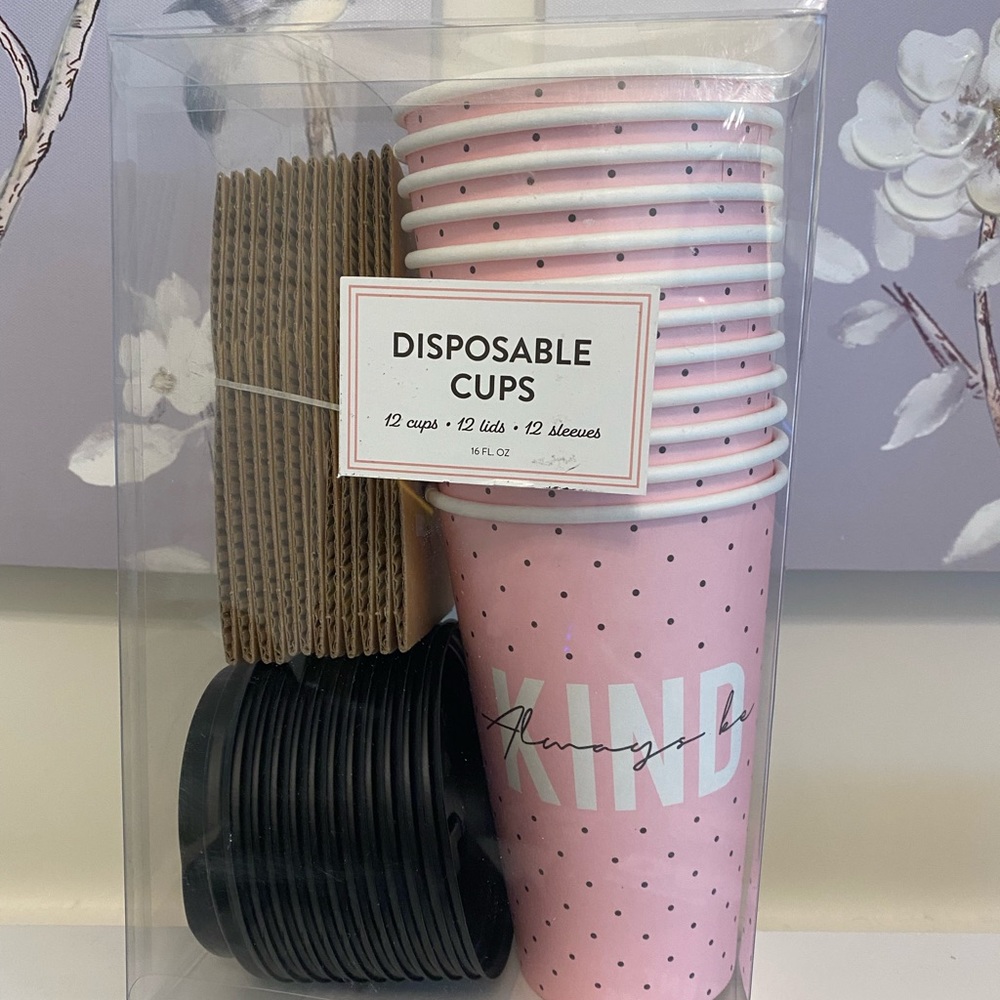 NIB Always Be Kind Pink Disposable 16oz Cups by Eccolo - 12 pack